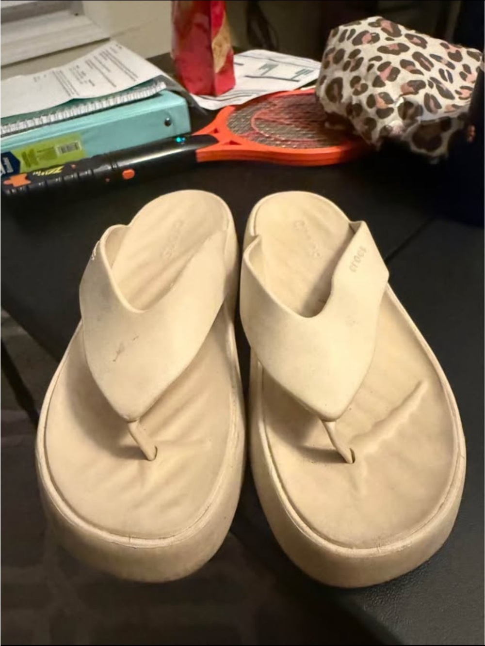 CROCS Platform Thong Sandals in Cream